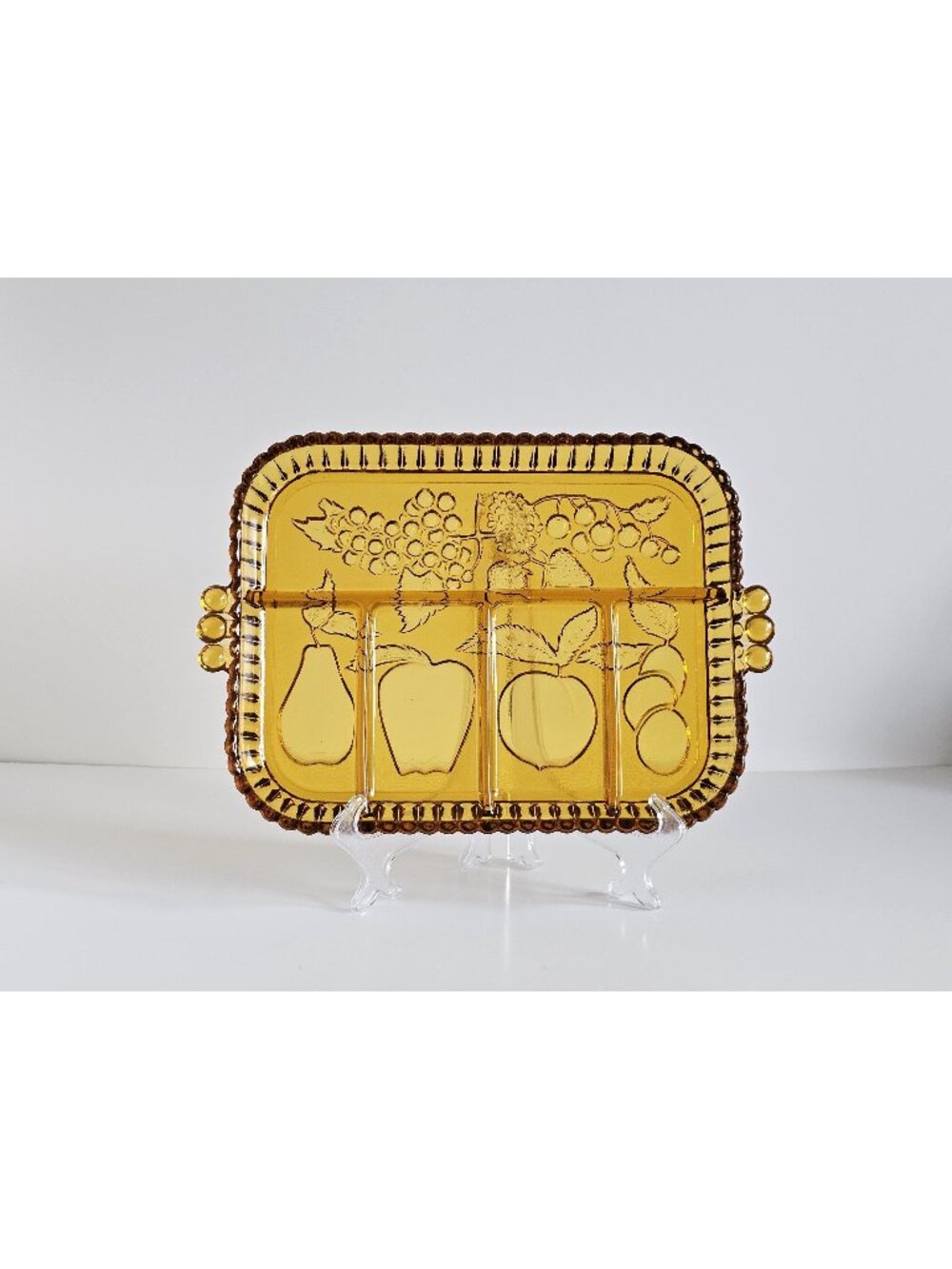 Indiana Glass Amber Glass Divided Fruit Tray, Vintage Entertaining
